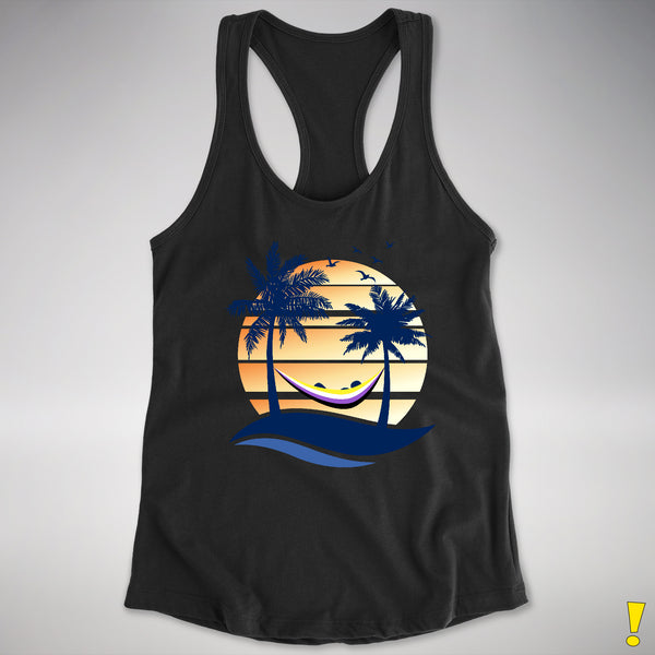 Nonbinary Pride Hammock Summer Beach Sunset Racerback Tank - Black